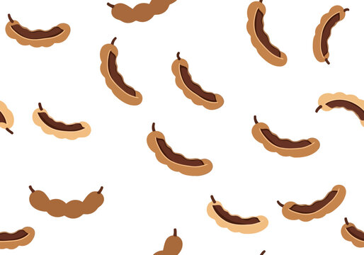 Seamless tamarind fruit pattern on white background for food packaging and textile design