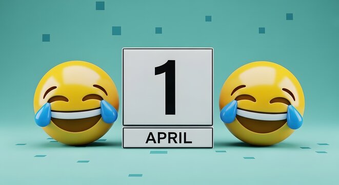 April fools day background with laughing emojis on april 1st