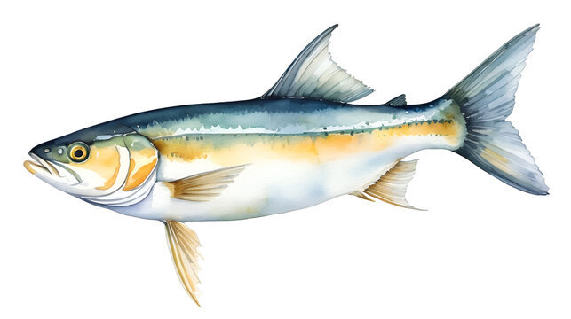 Haddock, delicate watercolor illustration vector with soft and elegant colors, isolated on a white background.
