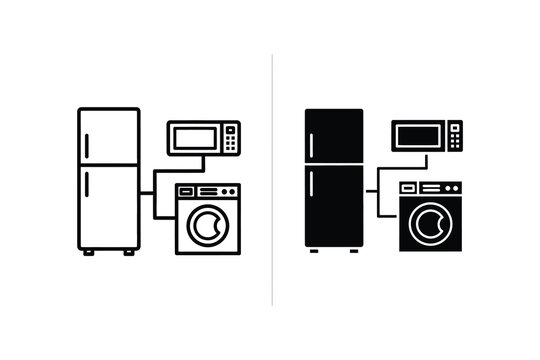 Home Appliance Icons: Refrigerator, Washer, and Microwave Setup
