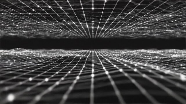 Abstract digital grid with glowing points creates a futuristic landscape