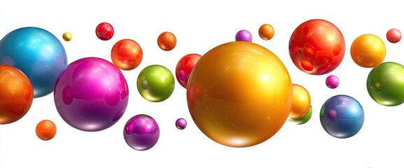 A vibrant array of glossy, floating orbs in various sizes and radiant colors against a white backdrop