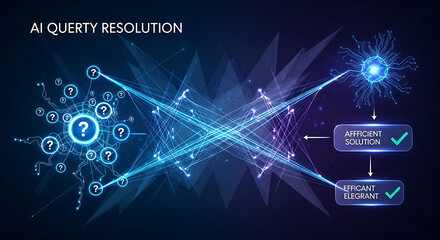 Ai technology concept with abstract blue lines and question marks leading to accurate solution and intelligent algorithm