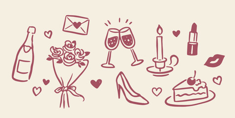 Romantic date set naive hand drawn vector illustration © Victoria
