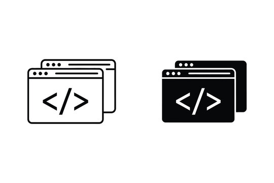 Programming Code Browser Windows Icon Set in Outline and Glyph Style