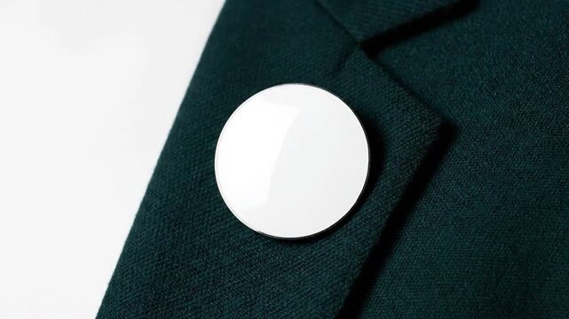 White button on dark green fabric close-up