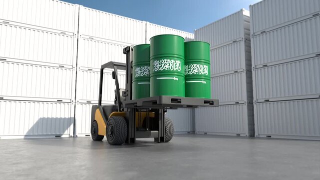 Oil trade and energy export from saudi arabia with cargo containers. 3D Render