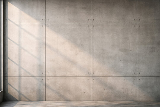 Minimalist concrete wall with natural light and shadows falling