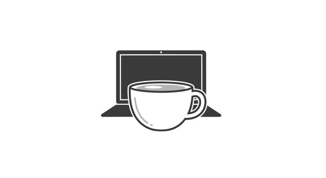 Coffee Cup in Front of Laptop Computer.