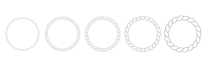 Twisted Rope Circle Frame Set Nautical String Round Border Decorative Vector Illustration Isolated on White Background © Sabid