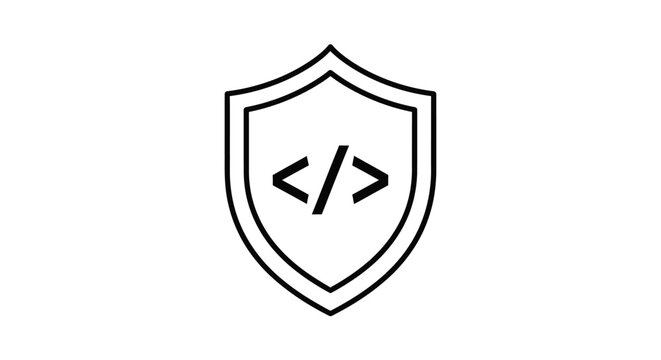 Shield with coding symbol logo icon.