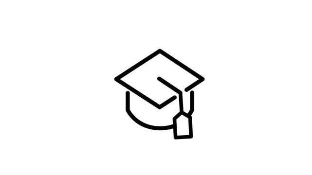 Animated Line Drawing of a Graduation Cap Icon on White Background