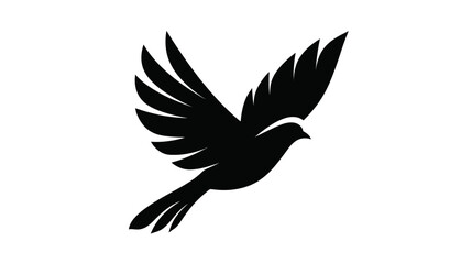 Fototapeta premium Elegant black silhouette of a bird flying. Minimalist vector graphic with wings spread, symbolizing freedom, peace, and hope.