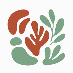 Obraz premium Abstract organic hand-drawn shapes and botanical elements. Modern minimalist collection in earthy terracotta and sage green, perfect for contemporary graphic design projects