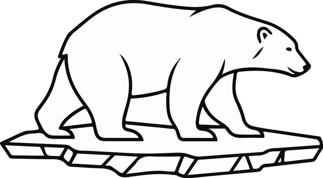 A black and white line drawing of a polar bear on an ice floe