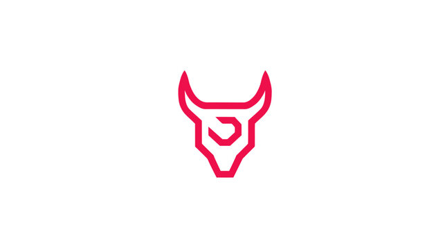 Modern minimalist red outline bull head icon. Vector graphic design symbolizing strength, power, determination, and success.