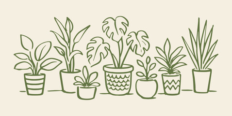 Potted house plants naive hand drawn vector illustration © Victoria