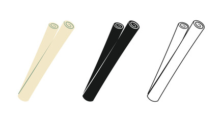 Rolled Blueprints Illustration Set. Architectural House Plans and Engineering Project Drafts for Building Design