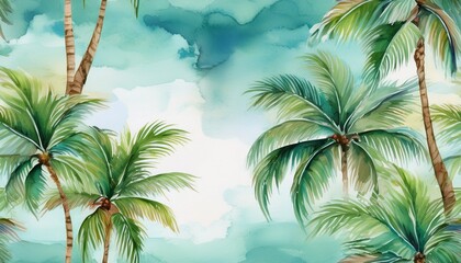 watercolor coconut palms background tropical palms seamless pattern