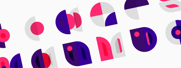 Abstract geometric shapes, circles, semicircles, pink, purple hues. Minimalist design, repeating pattern, modern aesthetic.