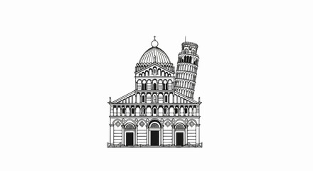 Obraz premium A sketch of the Pisa Cathedral and its iconic leaning bell tower