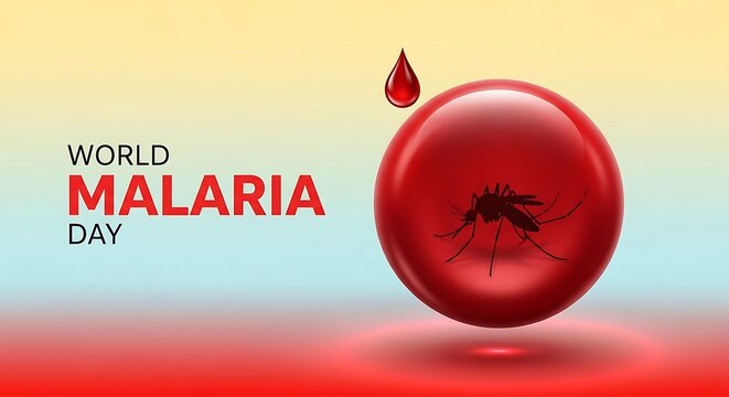 World malaria day awareness campaign with a red blood cell and mosquito