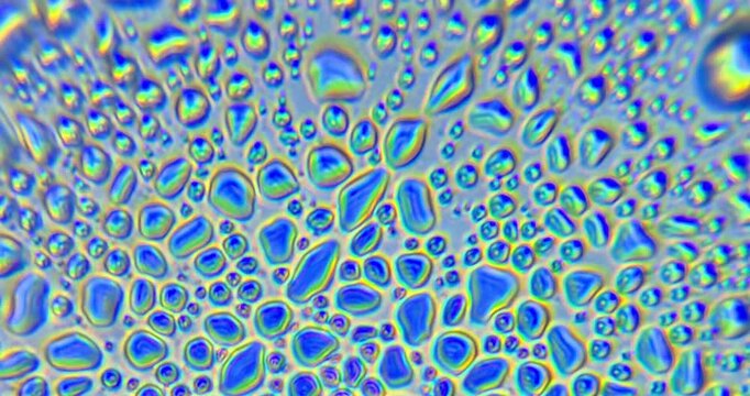 Water bubbles bursting under microscope, abstract macro liquid texture