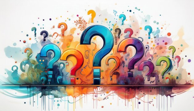 colorful frequently asked questions concept with question marks on white background