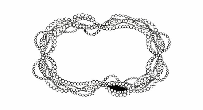 Abstract illustration of multiple strands of small pearls forming a decorative oval border
