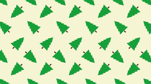 Abstract green christmas tree vector doodle seamless pattern animation with cream background