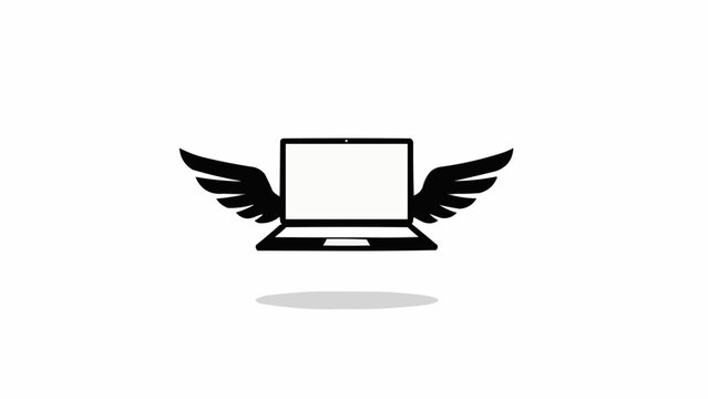 Winged laptop computer technology symbol icon.