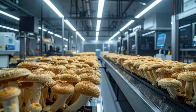 Advanced scientific facility cultivating specialized fungi for optimal nutrient production and growth.