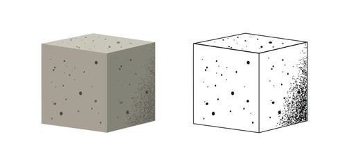 Concrete Cube Vector Illustration Set. Strength Testing Sample for Civil Engineering and Construction Material Quality Control.