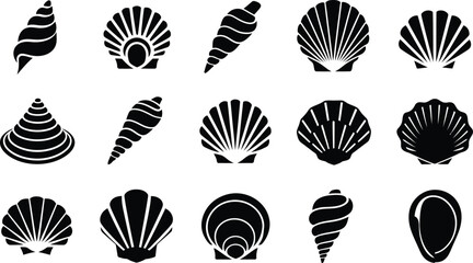 Seashell Icon Set, Silhouette Ocean Shell Vector illustration © nitthi