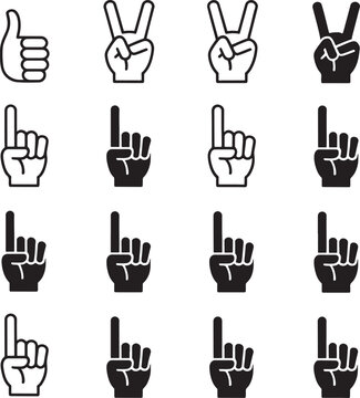 Diverse hand gestures depicted in a minimalist black and white style