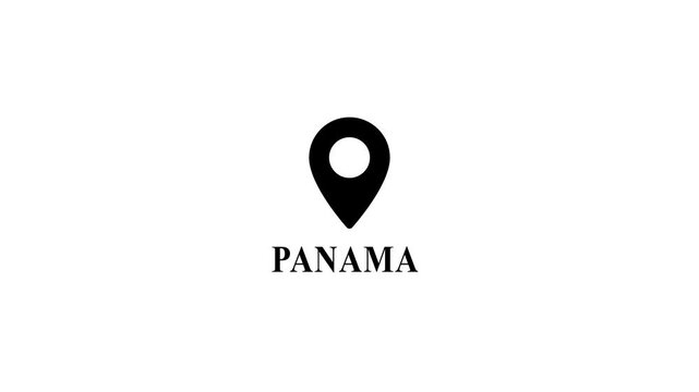 Panama location pin animation on white background, travel destination map marker