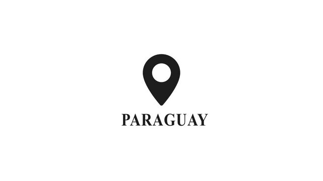 Paraguay country location pin animation on white background, travel, tourism, and, mapping concept nation