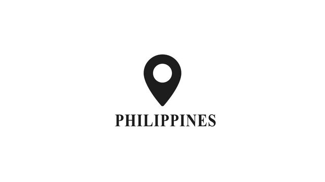 Philippines map location pin animation, travel destination and geographic marker
