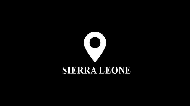 Sierra leone map pin animation on black background, motion for travel, and geography location