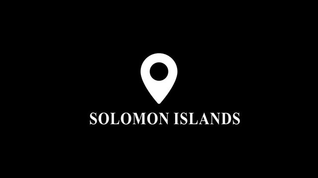 Solomon islands location pin animation on black background, travel and geography, concept
