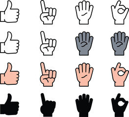 Obraz premium Diverse hand gestures depicted in a minimalist black and white style
