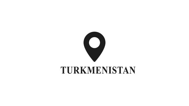 Turkmenistan map location pin animation, minimalist country geographic marker