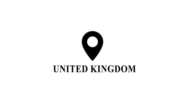 United kingdom map location pin animation on white background, britain england scotland