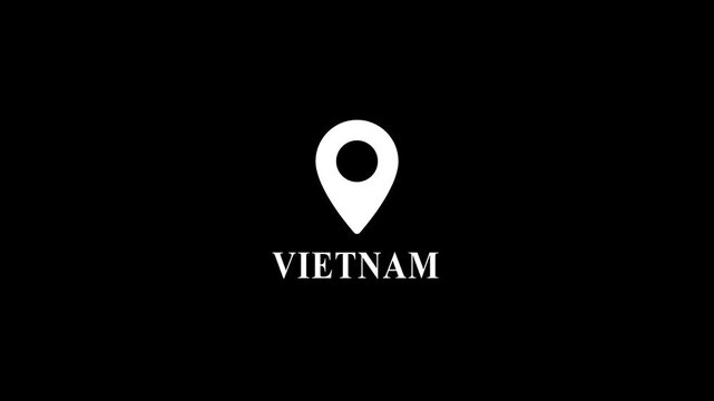 Vietnam travel destination map pin animation on black background, for tourism and, navigation location