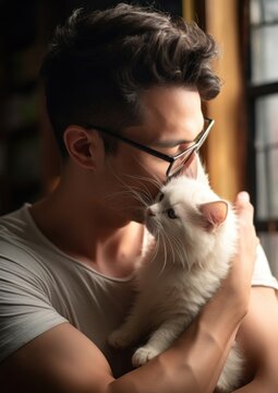 Hong Konger man pet portrait glasses.