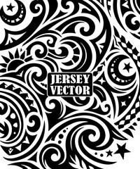 Fototapeta premium Polynesian Tribal Pattern Vector for Jersey Design, Monochromatic Seamless Black and White Tribal Swirls Decorative Pattern, fabric texture, textile pattern, Jersey template texture. 