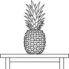 Obraz premium A solitary, textured pineapple with a leafy crown rests on a simple wooden surface