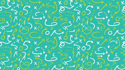 Vibrant turquoise background with playful white and yellow football strategy markings vector illustration © Meow