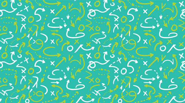 Vibrant turquoise background with playful white and yellow football strategy markings vector illustration