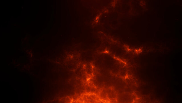 Fire red particle cloud with glowing ash texture on dark background. Abstract space scene with smoky plasma detail, hot ember glow and dramatic cosmic atmosphere.